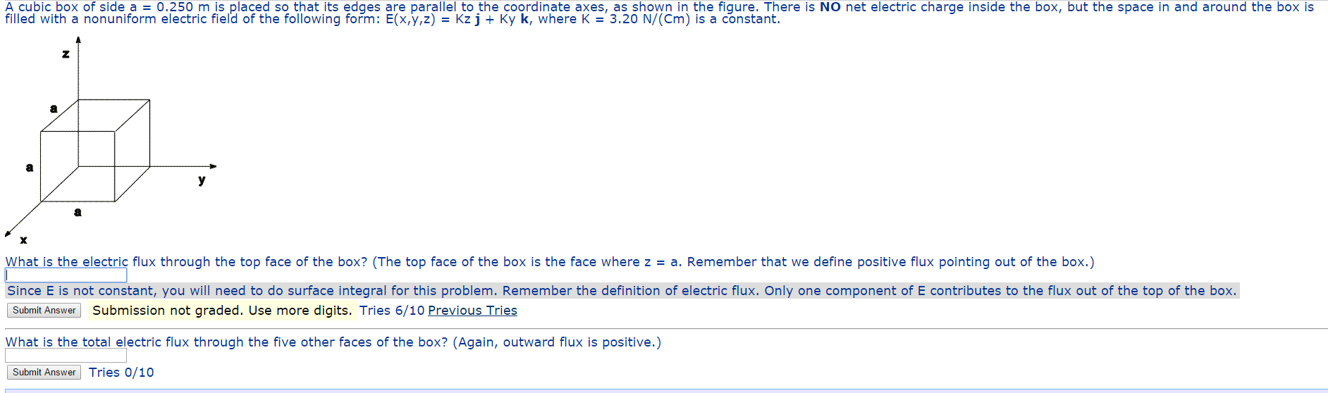 Solved A cubic box of side a = 0.250 m is placed so that its | Chegg.com