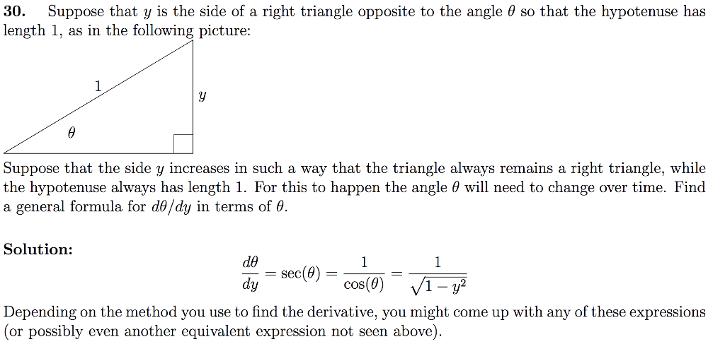 Solved 30. Suppose that y is the side of a right triangle | Chegg.com