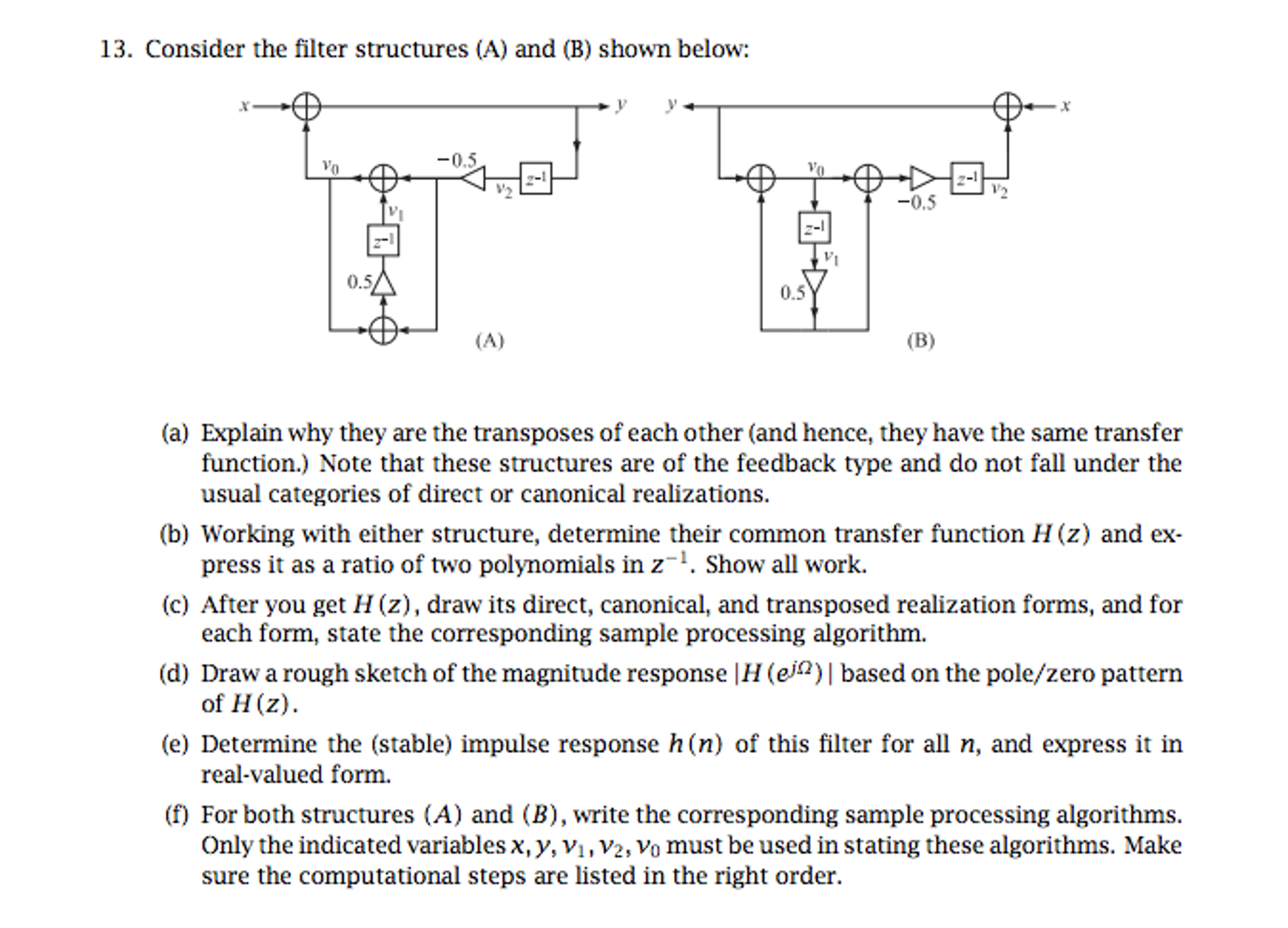 Consider The Filter Structures (A) And (B) Shown | Chegg.com