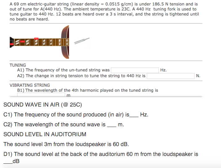 Solved A 69 cm electric guitar string linear density Chegg