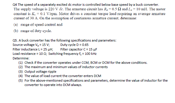 Solved Q4 The speed of a separately excited dc motor is | Chegg.com