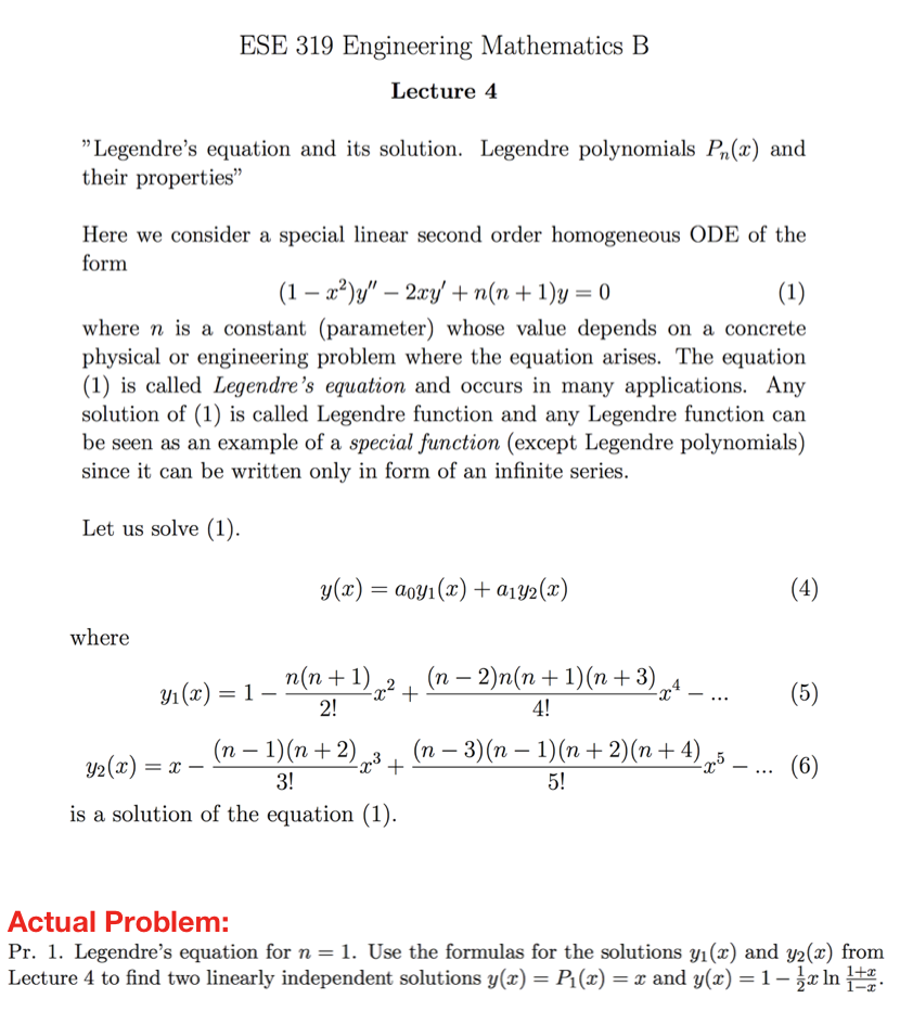 legendre differential equation solved problems