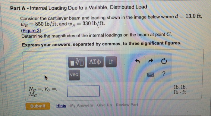 Solved Part A Internal Loading Due to a variable, | Chegg.com