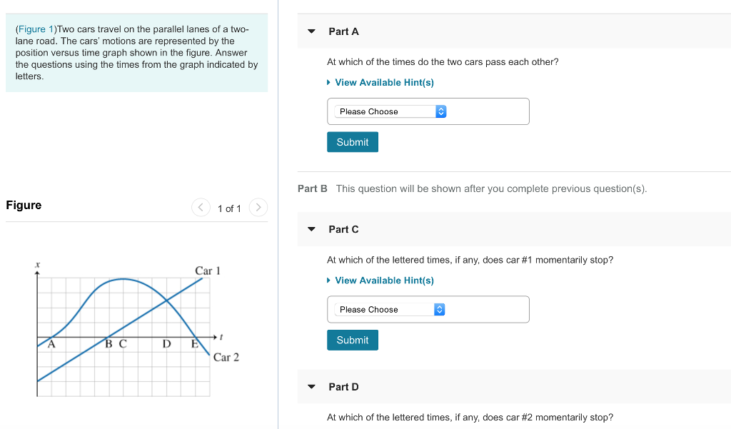 Solved (Figure 1)Two cars travel on the parallel lanes of a