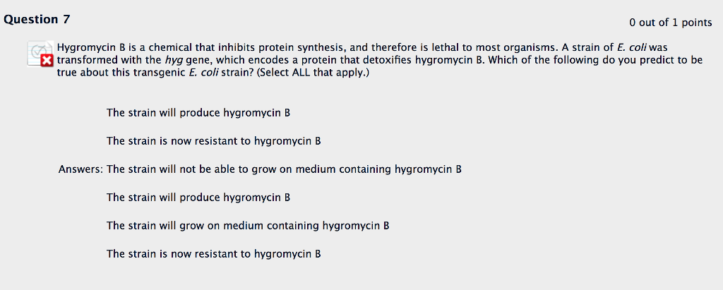 Solved Hygromycin B Is A Chemical That Inhibits Protein | Chegg.com