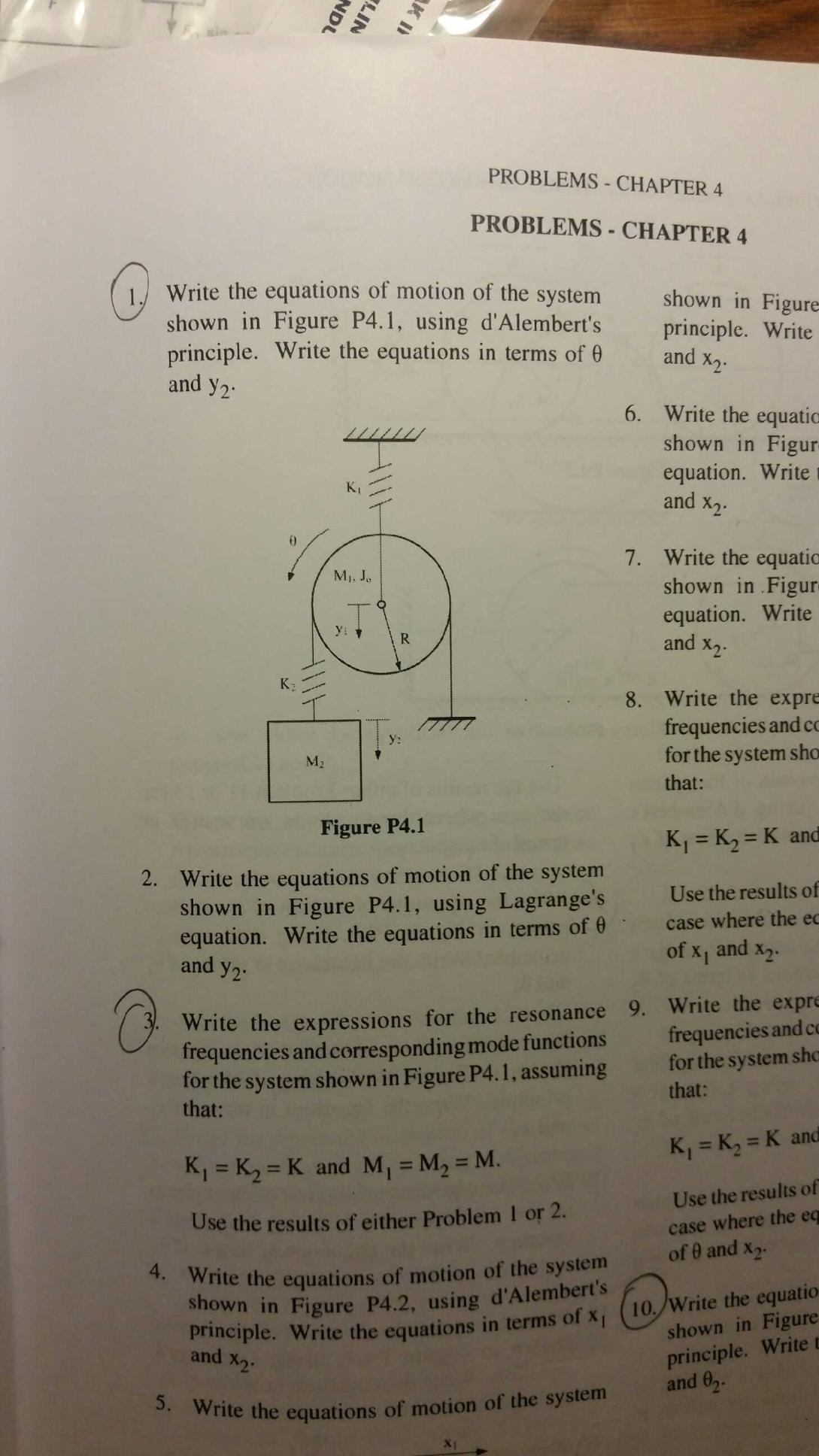 write-the-equations-of-motion-of-the-system-shown-in-chegg