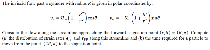 Solved The inviscid flow past a cylinder with radius R is | Chegg.com