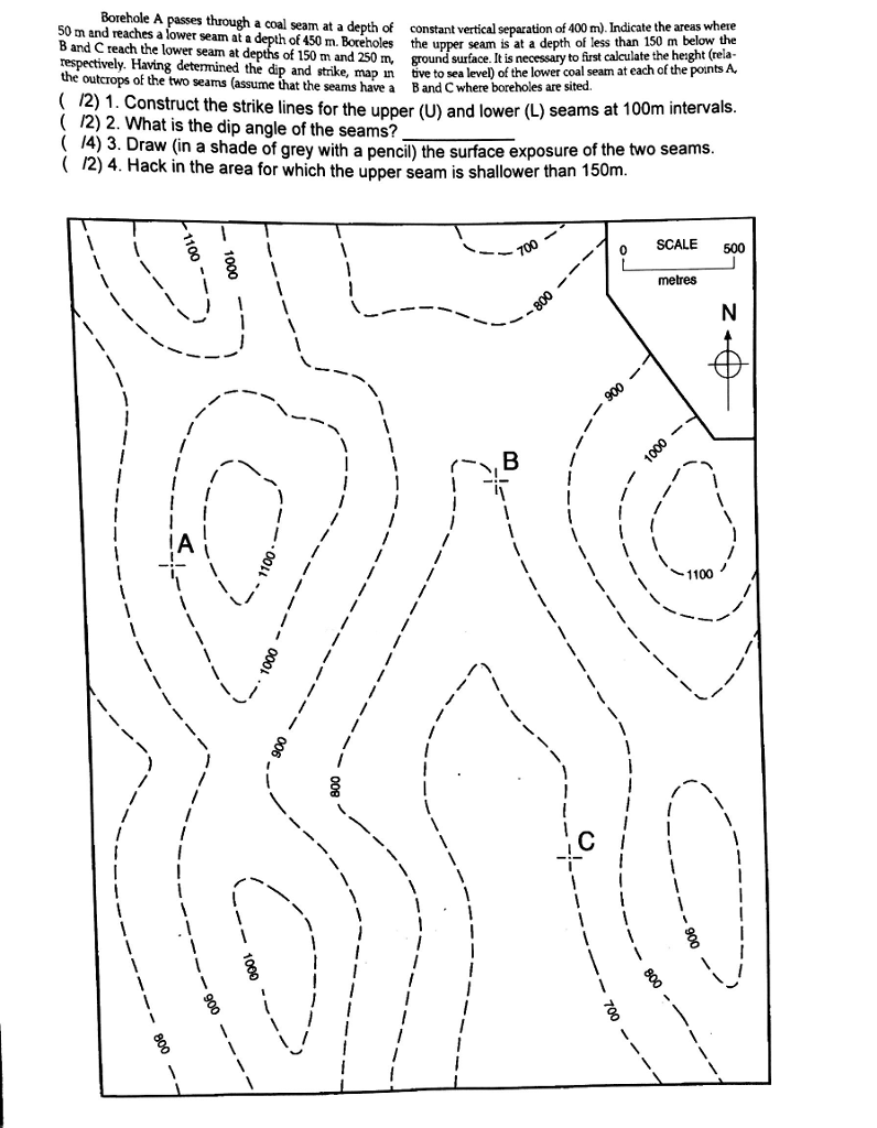 Borehole A passes through a coal seam at a depth of | Chegg.com