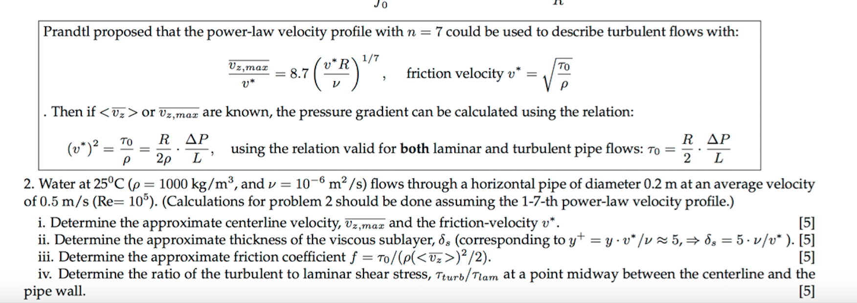 Prandtl proposed that the power-law velocity profile | Chegg.com