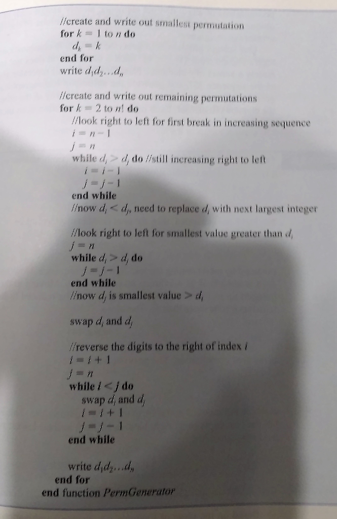 Solved ALGORITHM PERMUTATION GENERATOR PermGenerator(integer | Chegg.com