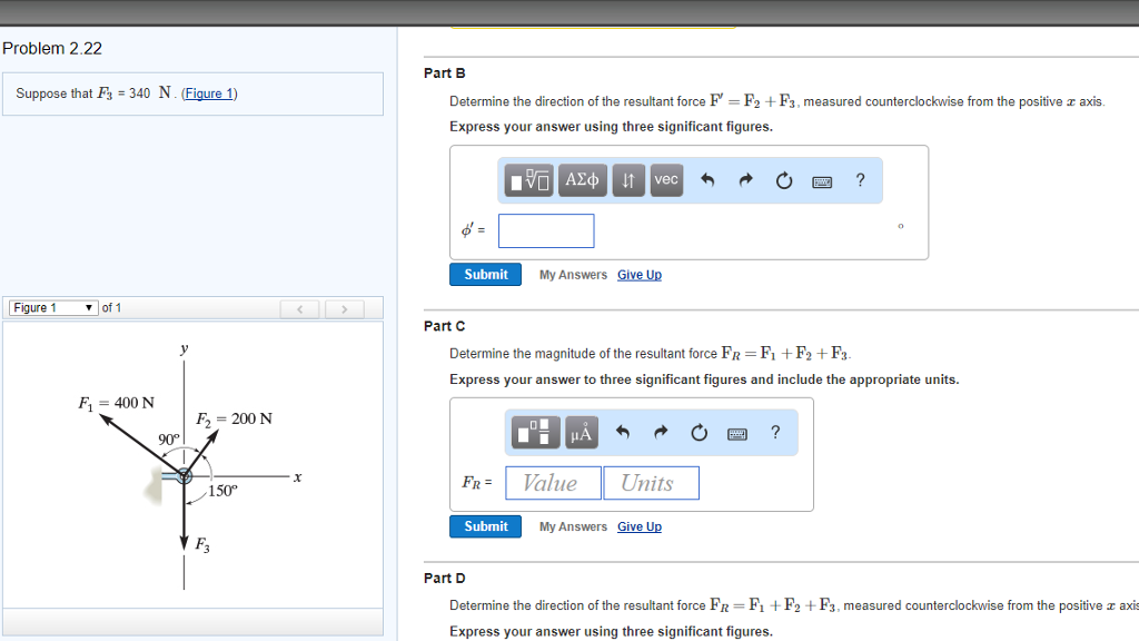 Solved Suppose that F_3 = 340 N (Figure 1) Determine the | Chegg.com