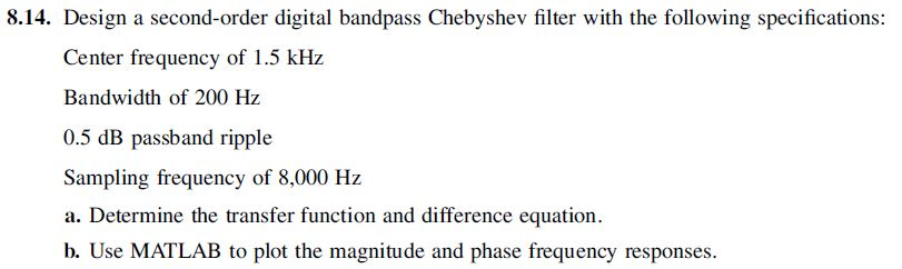 chebshev bandpass filter designer