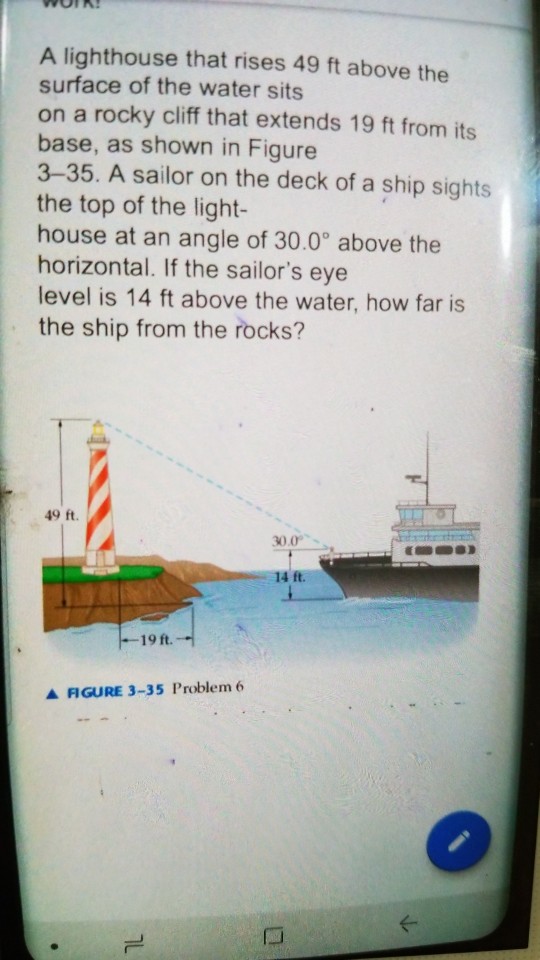 Solved A lighthouse that rises 49 ft above the surface of | Chegg.com