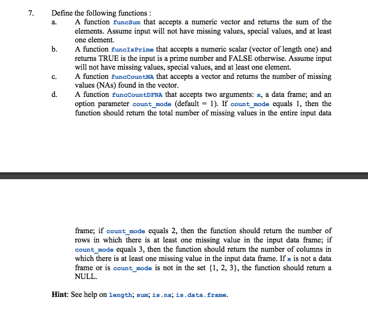 Solved 7. Define the following functions: a. A function | Chegg.com