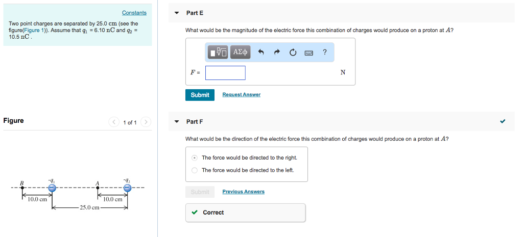 Solved Part A Two point charges are separated by 25.0 cm | Chegg.com