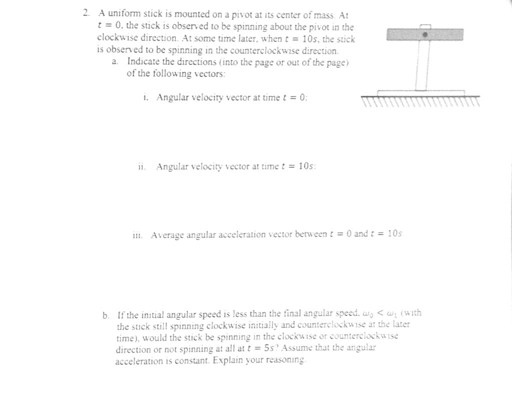 Solved A uniform stick is mounted on a pivot at its center | Chegg.com