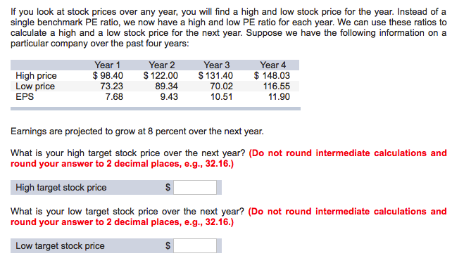 Solved If you look at stock prices o single benchmark PE | Chegg.com