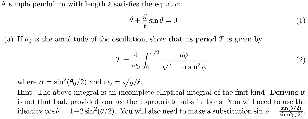 Solved A simple pendulum with length & satisfies the | Chegg.com