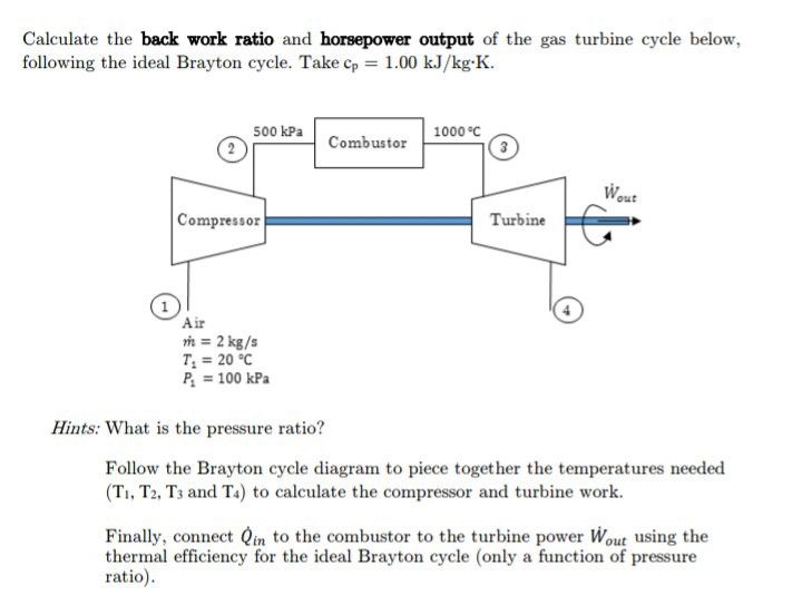 Solved Calculate the back work ratio and horsepower output