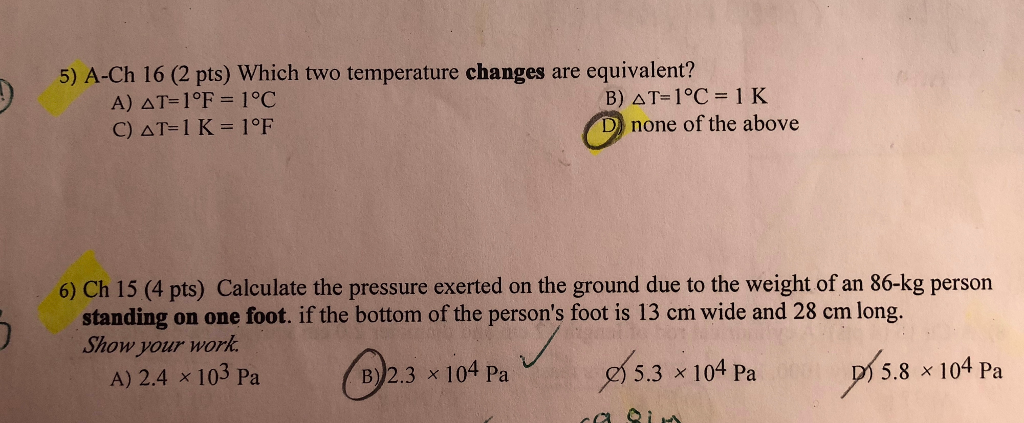 Which Two Temperature Changes Are Equivalent