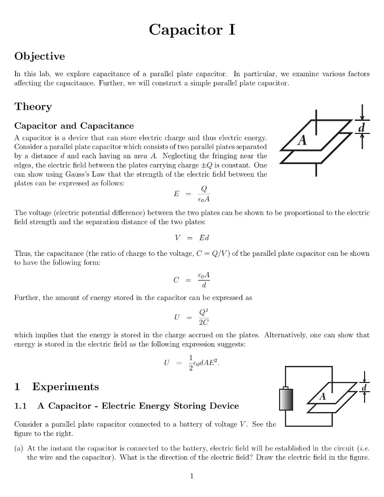 Solved Capacitor I Objective In this lab, we explore