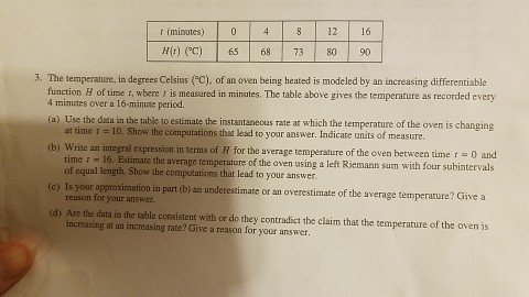 Solved The temperature, in degrees Celsius (degree C), of | Chegg.com