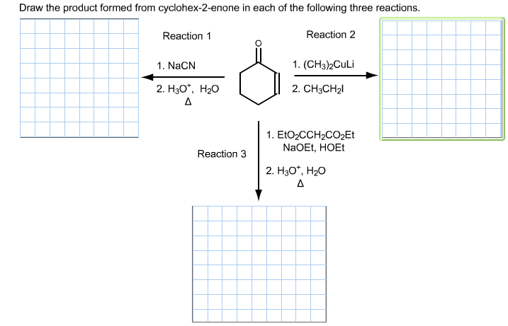 Draw the product formed from cyclohex-2-enone in e
