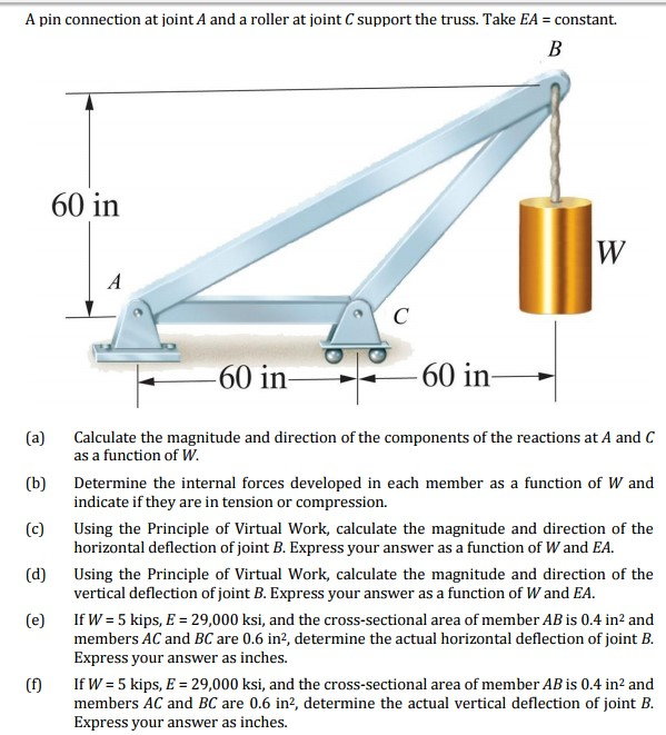 Solved A pin connection at joint A and a roller at joint C | Chegg.com