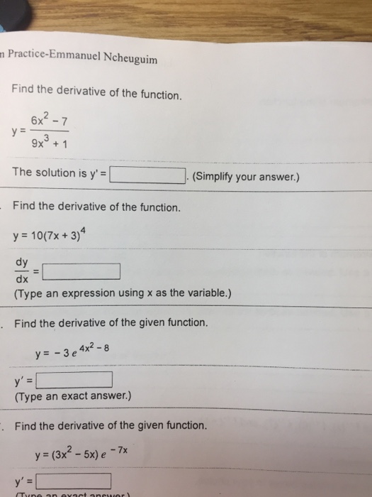 Solved Find The Derivative Of The Function Y 6x 2