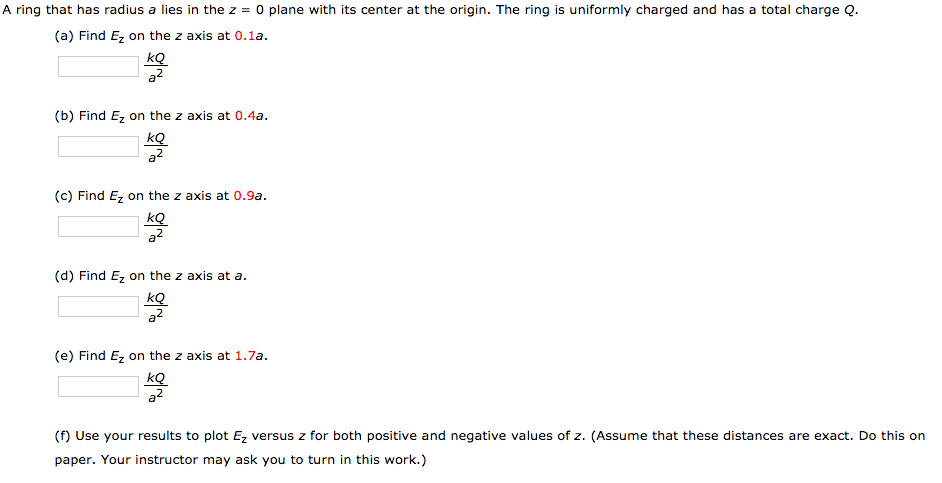 Solved A ring that has radius a lies in the z = 0 plane with | Chegg.com