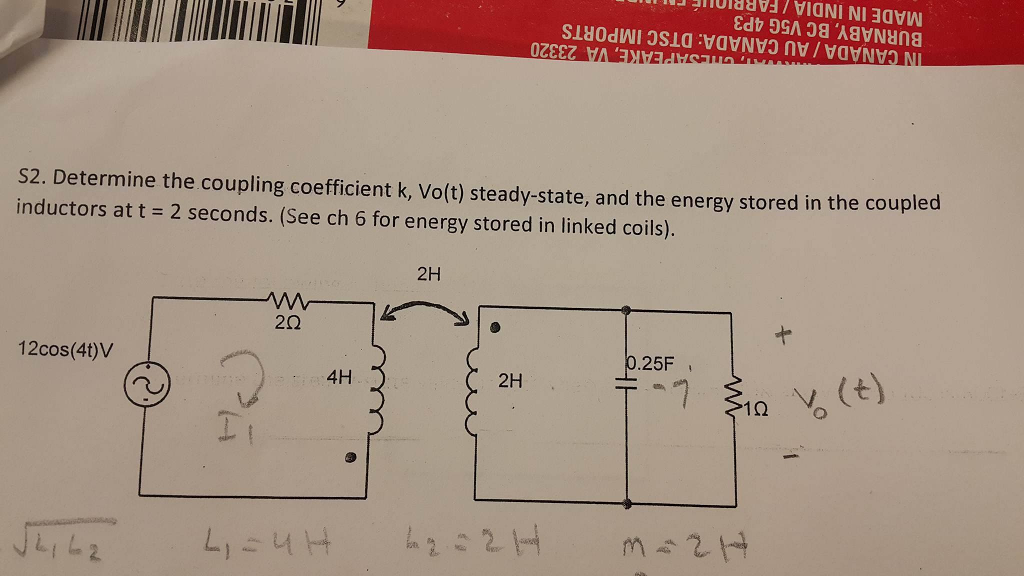 Solved Determine The Coupling Coefficient K, Vo(t) | Chegg.com