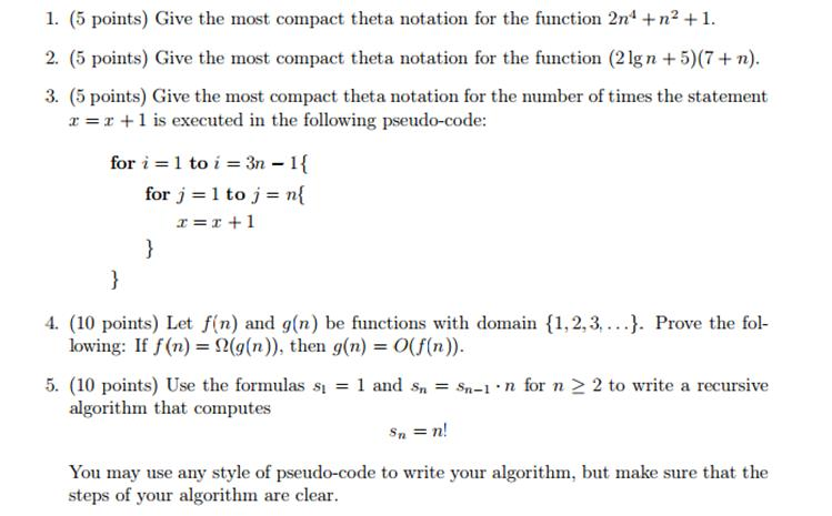 Give the most compact theta notation for the function | Chegg.com