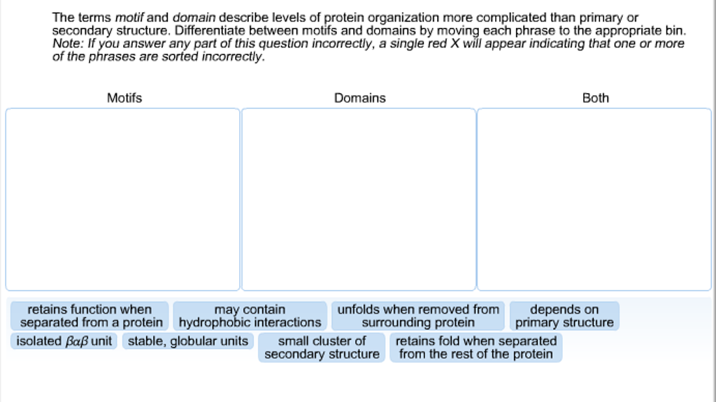 The terms motif and domain describe levels of protein | Chegg.com