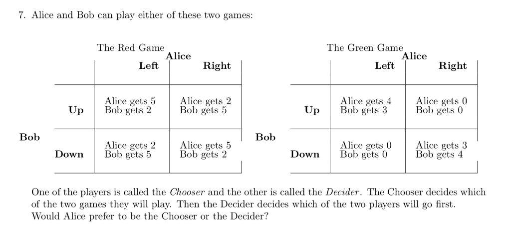 Solved 7. Alice And Bob Can Play Either Of These Two Games: | Chegg.com