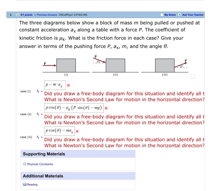 Solved The three diagrams below show a block of mass m being | Chegg.com