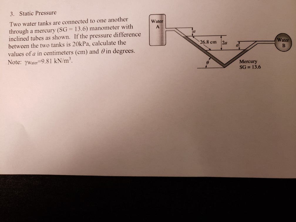Solved 3. Static Pressure Two water tanks are connected to | Chegg.com