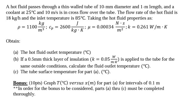 Solved A hot fluid passes through a thin-walled tube of | Chegg.com