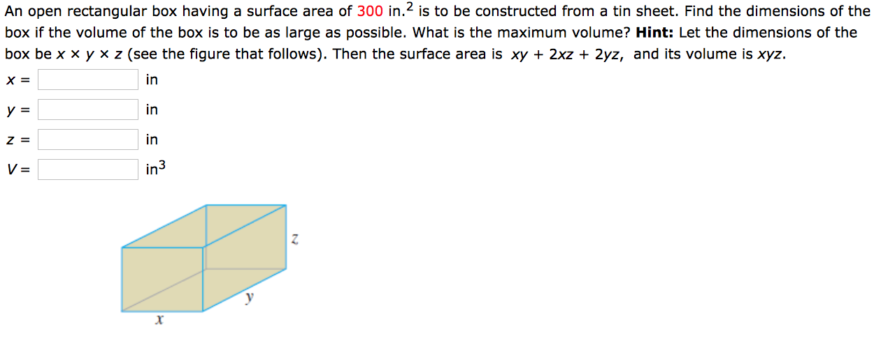 solved-an-open-rectangular-box-having-a-surface-area-of-300-chegg