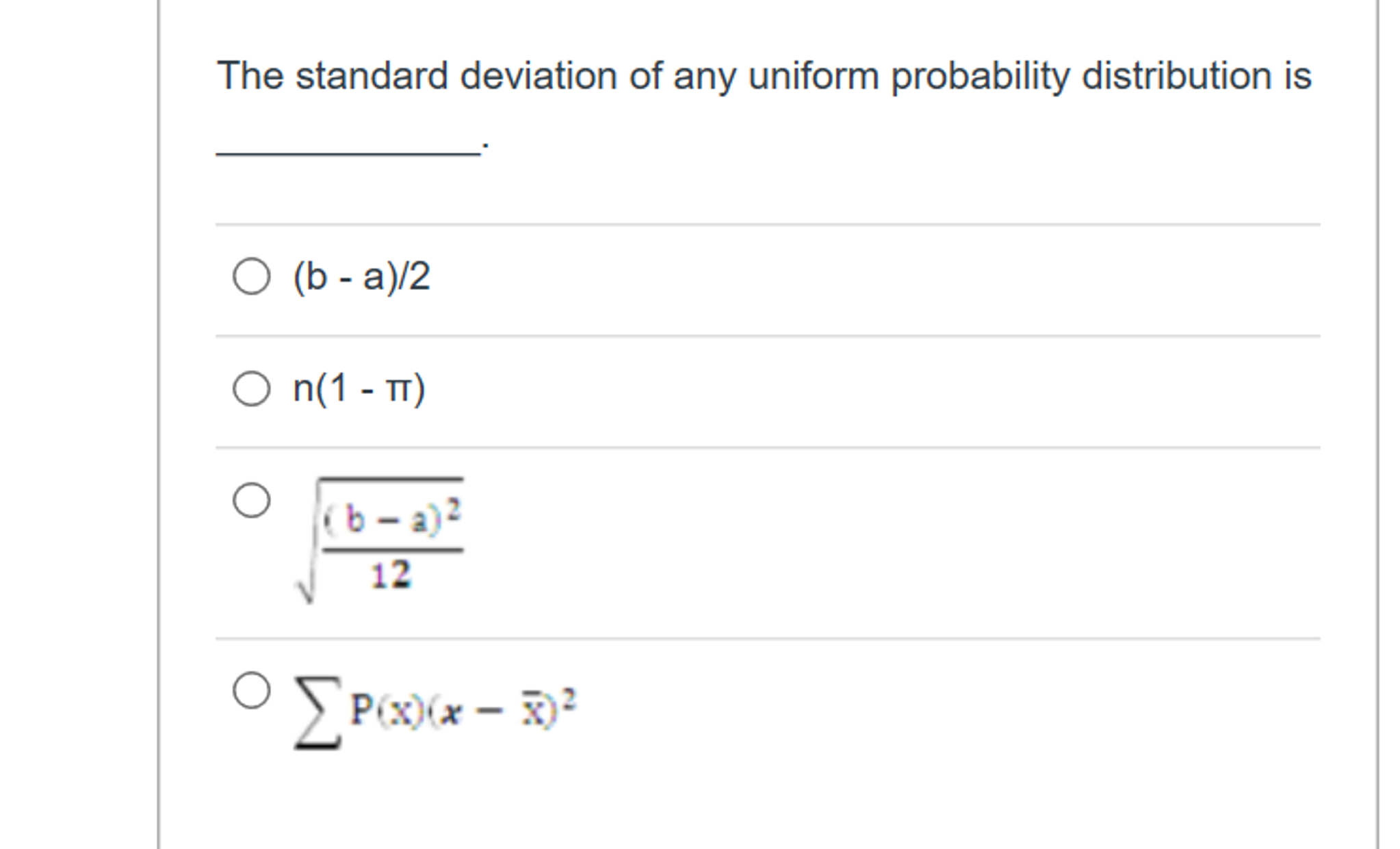 Solved The standard deviation of any uniform probability