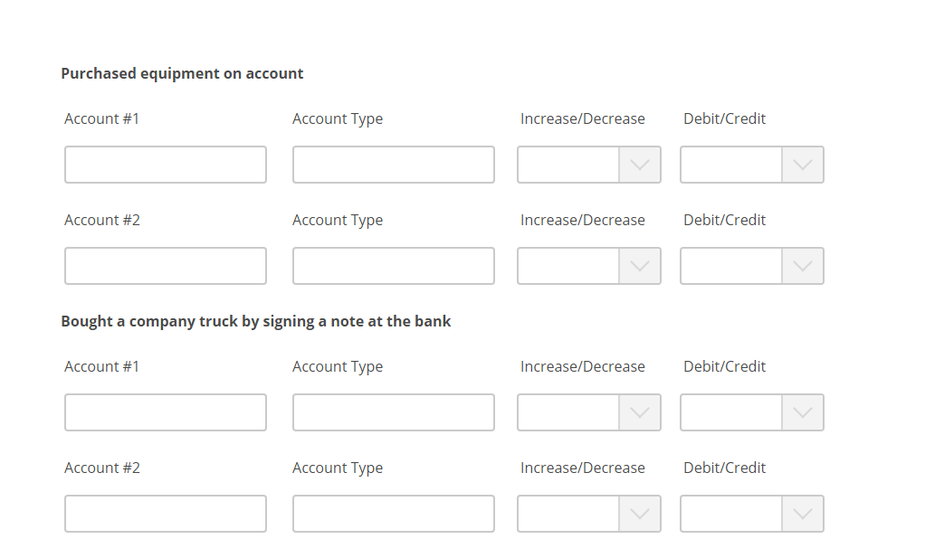 Solved Purchased equipment on account Account 1 Account