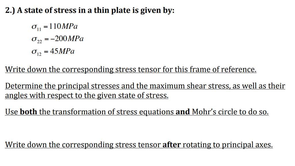 Solved A state of stress in a thin plate is given by: σ11 | Chegg.com