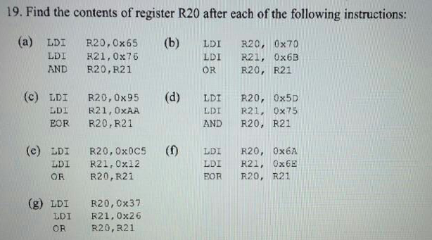 Solved 19. Find the contents of register R20 after each of | Chegg.com