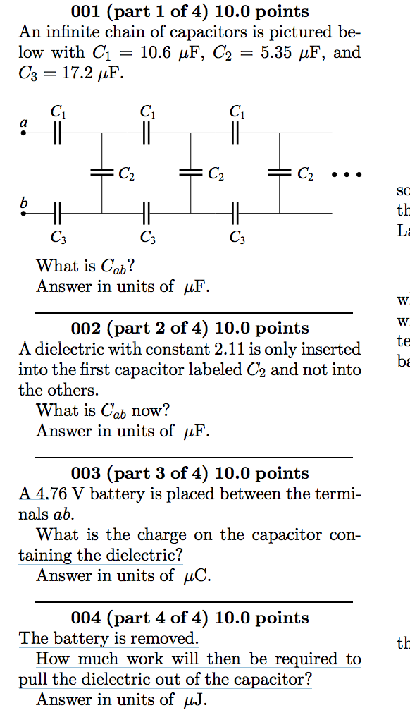 Solved An infinite chain of capacitors is pictured below