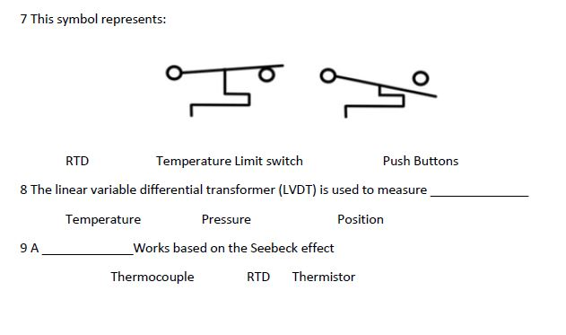Solved 7 This symbol represents: Temperature Limit switch 8 | Chegg.com