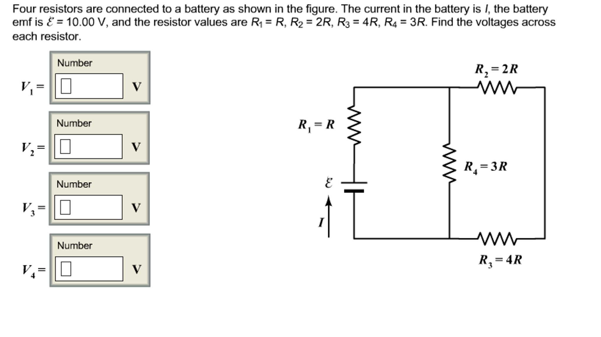 Solved Four resistors are connected to a battery as shown in