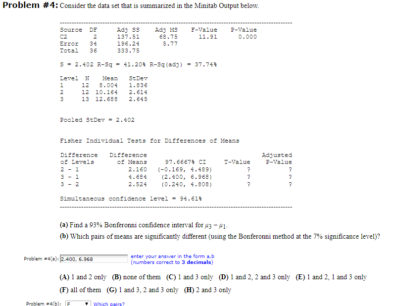 Solved Problem 4 Consider The Data Set That Is Summarized