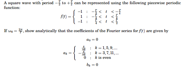 A square wave with period - T/2 to +T/2 can be | Chegg.com