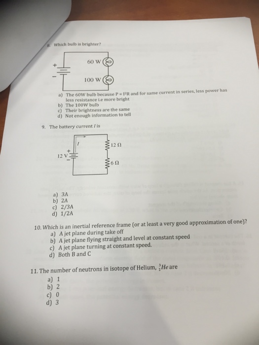 Solved Which Bulb Is Brighter The 60w Bulb Because P I2r