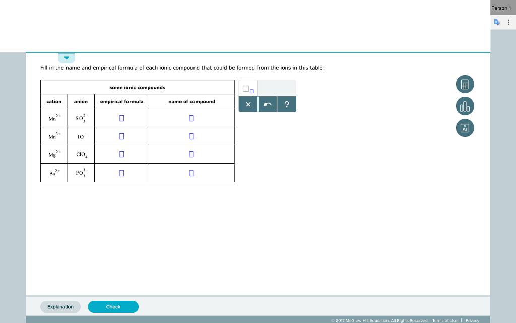 Solved Fill In The Name And Empirical Formula Of Each Ionic 