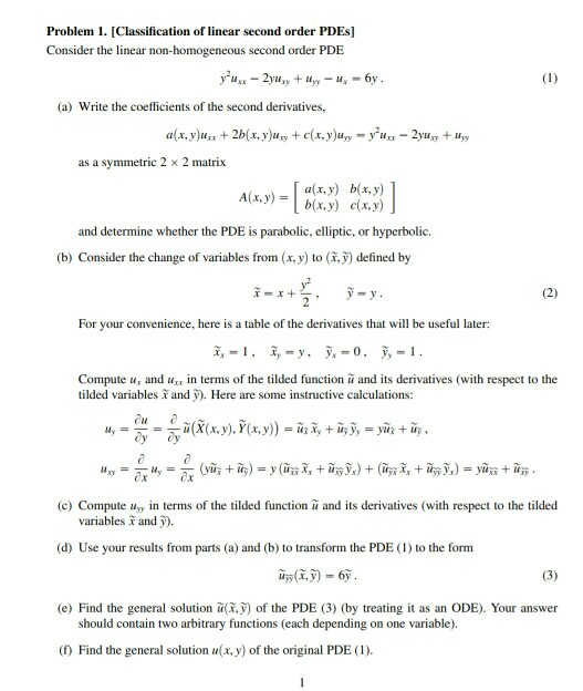 Solved Problem 1. [Classification of linear second order | Chegg.com